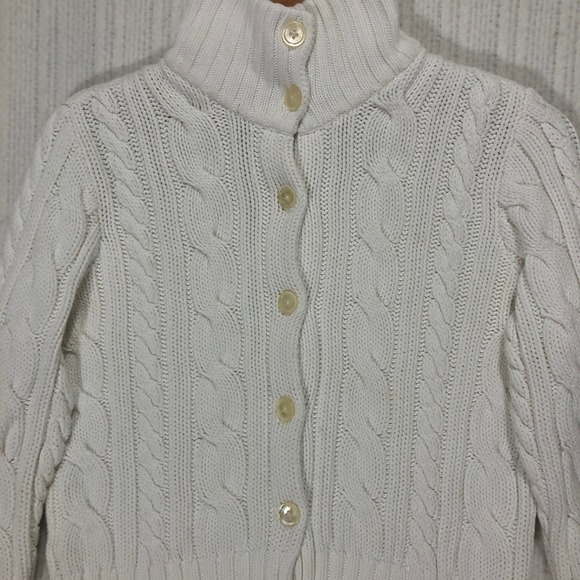 Lauren Ralph Lauren Sweaters - Lauren Ralph Lauren White Cable Knit Turtleneck Button Front Cardigan Sweater M